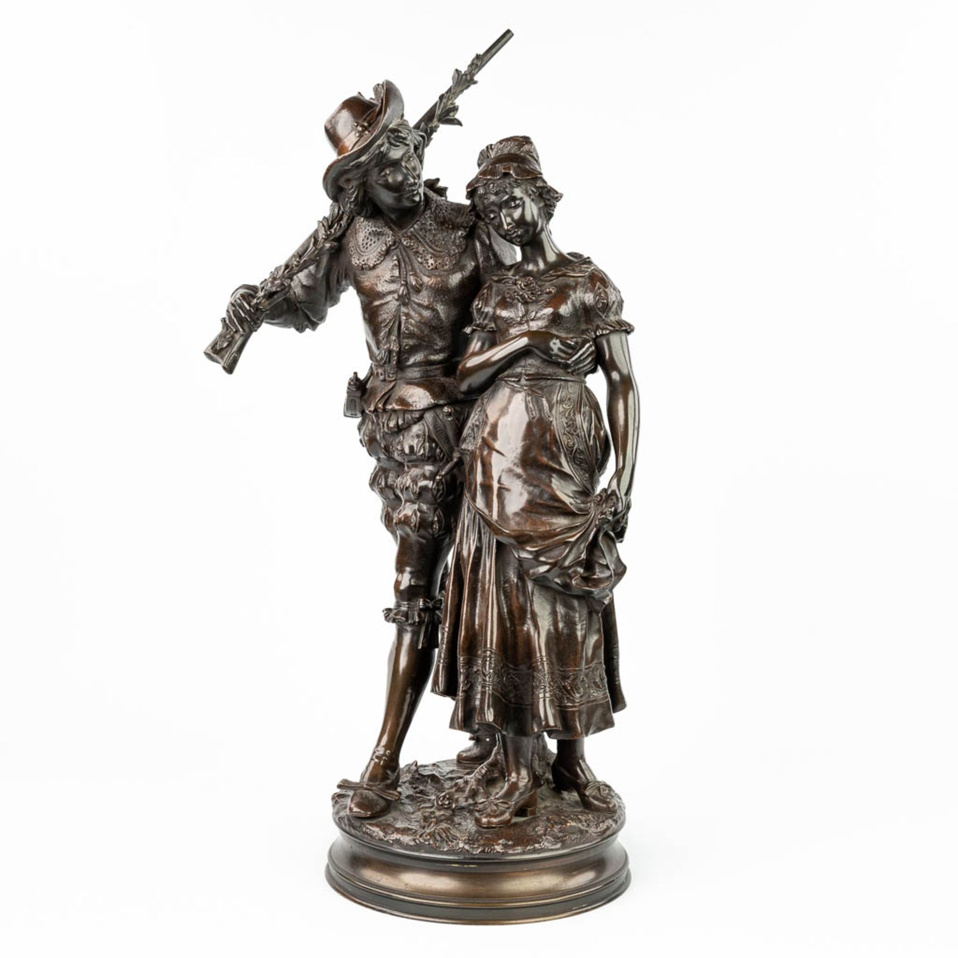 Adrien Etienne GAUDEZ (1845-1902) 'Retour de Chasse' a bronze statue on a revolving base. (H:72cm)