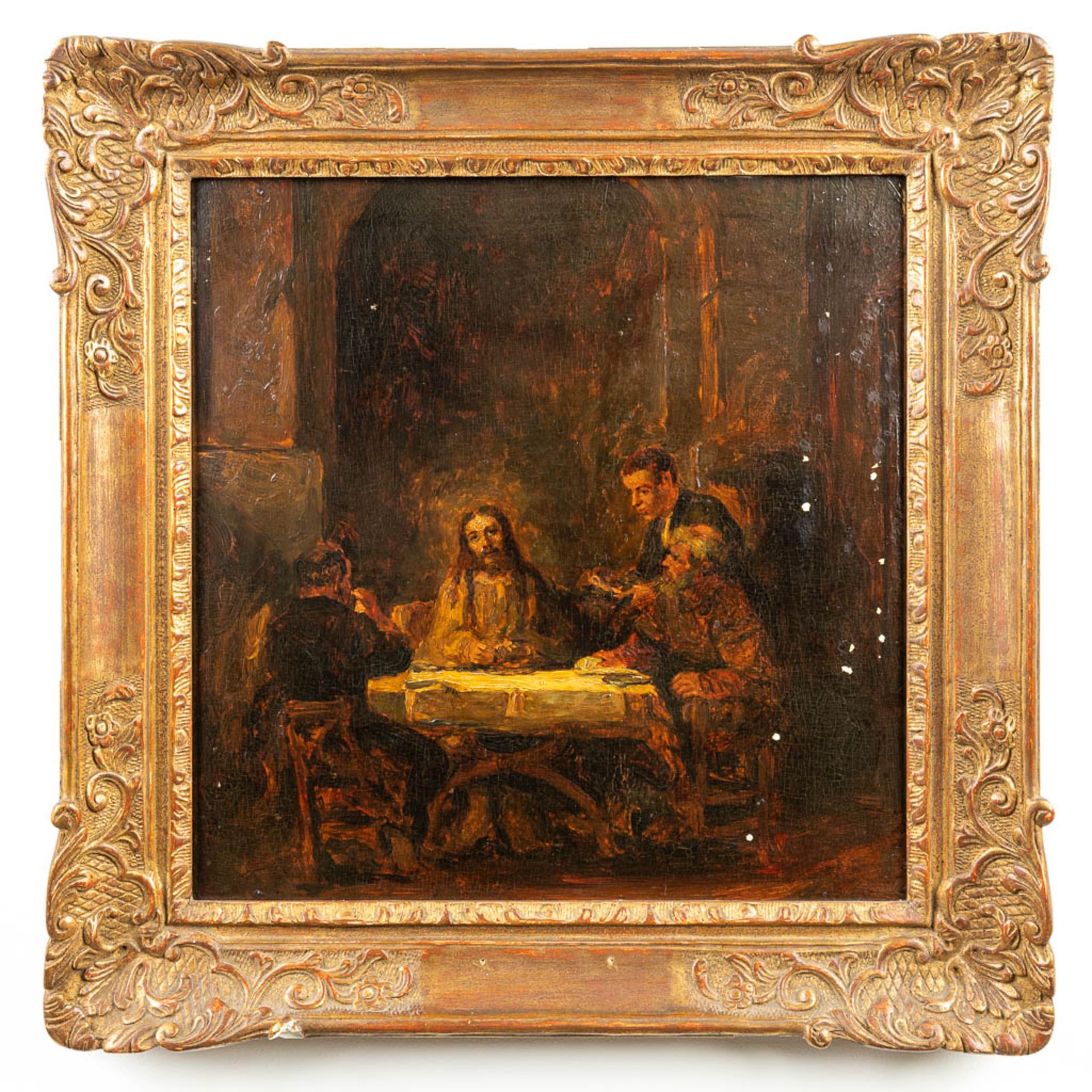 No signature found, 'The Supper at Emmaus' a painting, oil on panel. After Rembrandt Van Rijn - Image 6 of 6