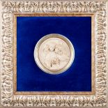 Edward William WYON (1811-1885)(attr.) A plaque made of sculptured marble with a bronze coin.