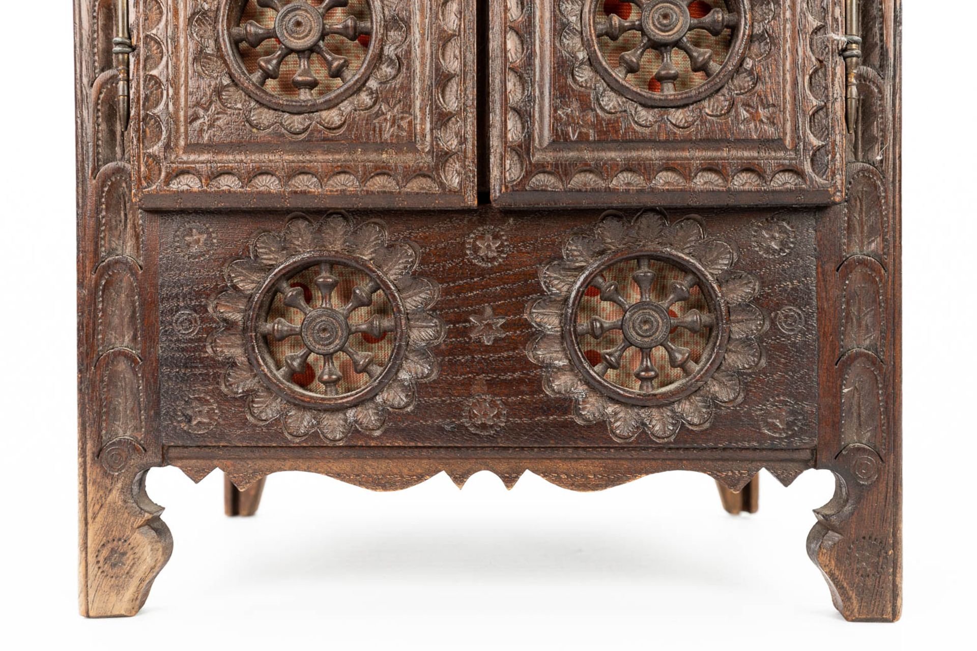 A miniature Breton cabinet, made of sculptured wood. (H:37cm) - Image 14 of 14