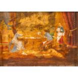 No signature found 'The Dinner' an antique photograph, highlighted with oil paint. 19th century.