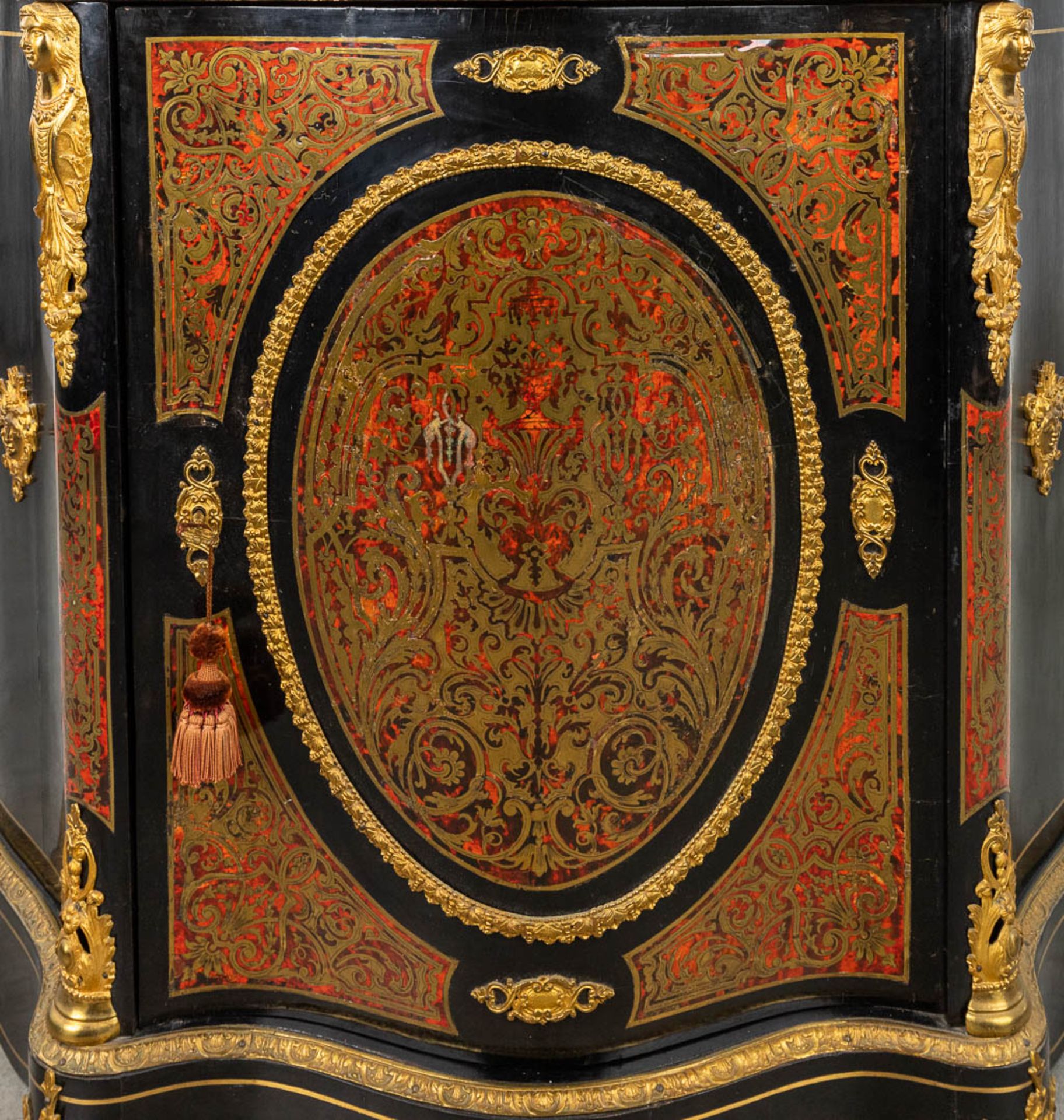 A cabinet with marble top made in Napoleon 3 style, mounted with bronze and finished with boulle tor - Image 14 of 17