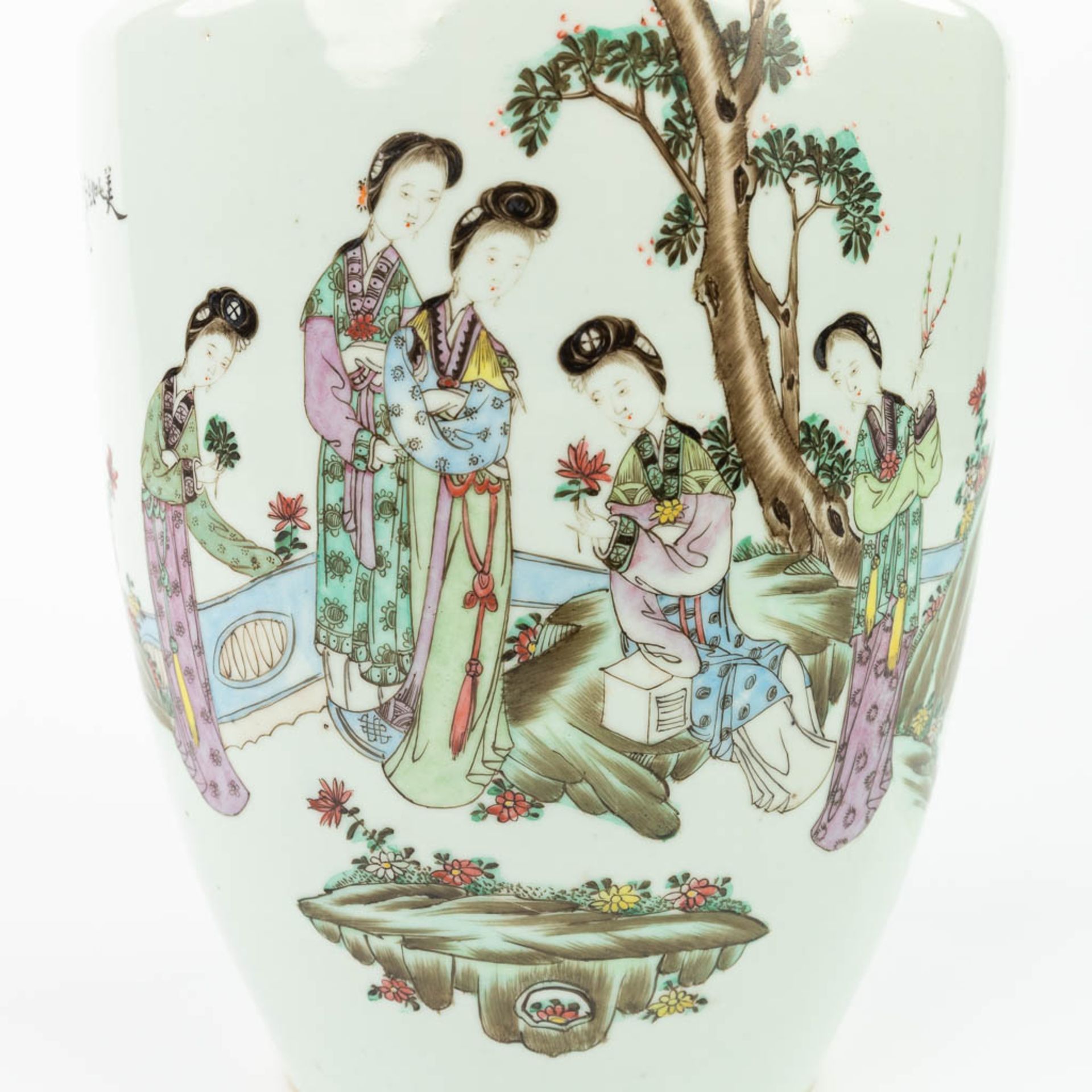 A Chinese vase made of porcelain and decorated with ladies and calligraphy. (H:43cm) - Image 8 of 16