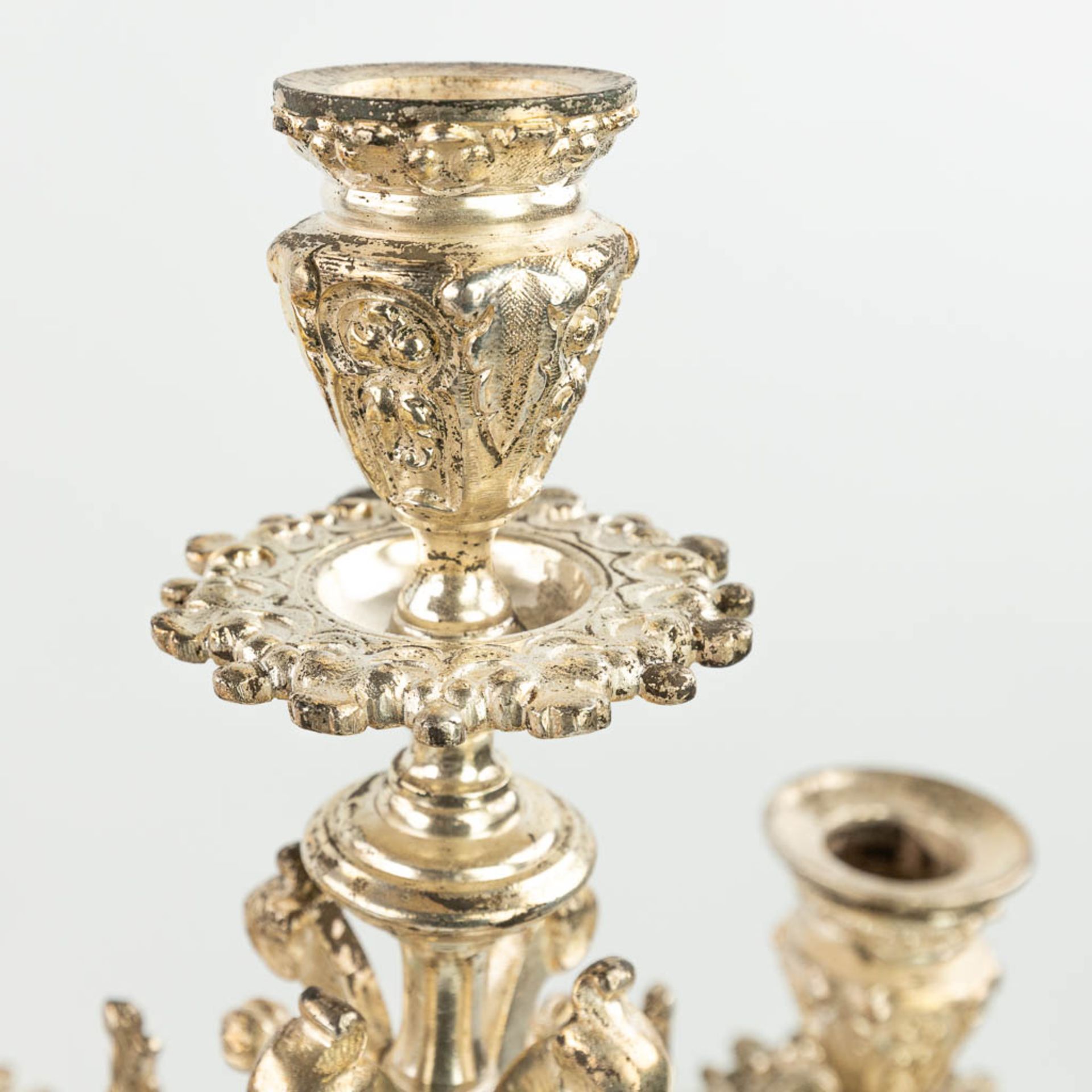 A three-piece garniture clock with candelabra, made of silver-plated bronze in gothic revival style. - Image 17 of 18