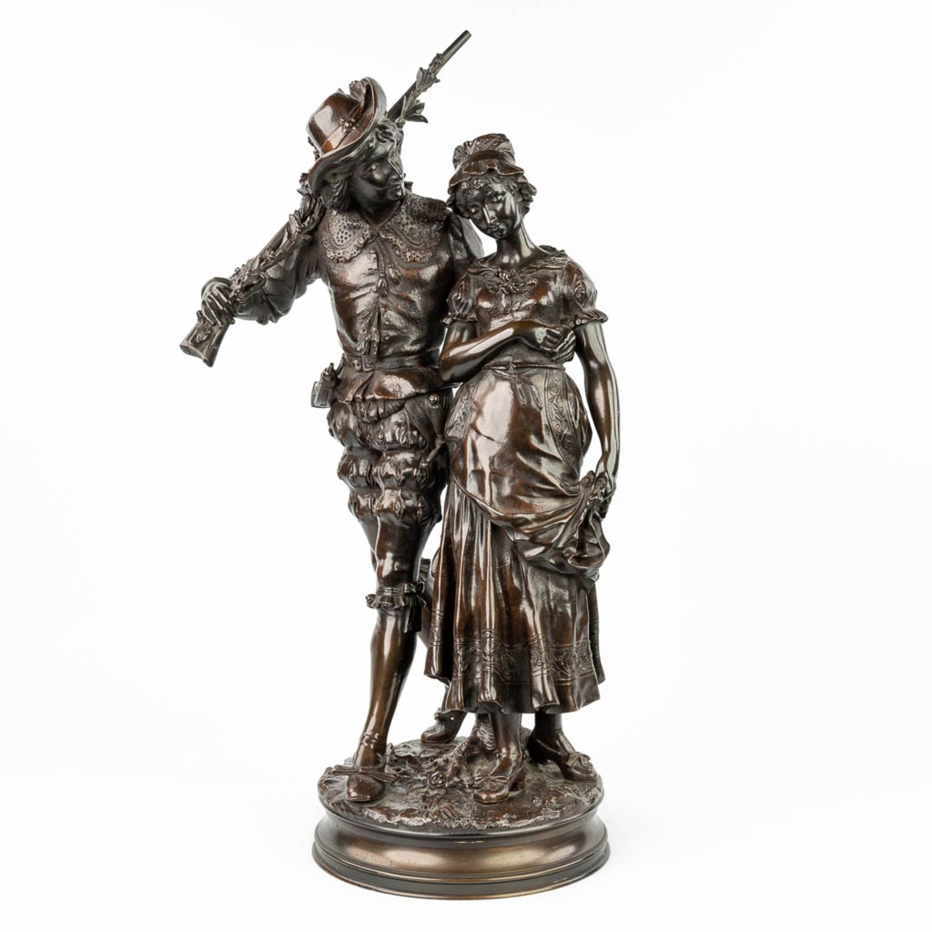 Adrien Etienne GAUDEZ (1845-1902) 'Retour de Chasse' a bronze statue on a revolving base. (H:72cm) - Image 15 of 15