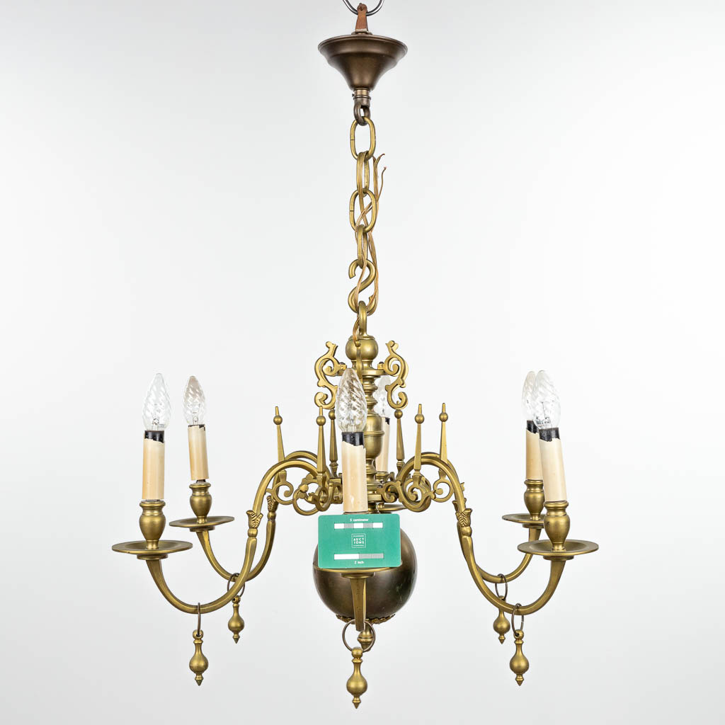 A chandelier in Flemish style and made of bronze by Brondel in Bruges. (H:47cm) - Image 2 of 9