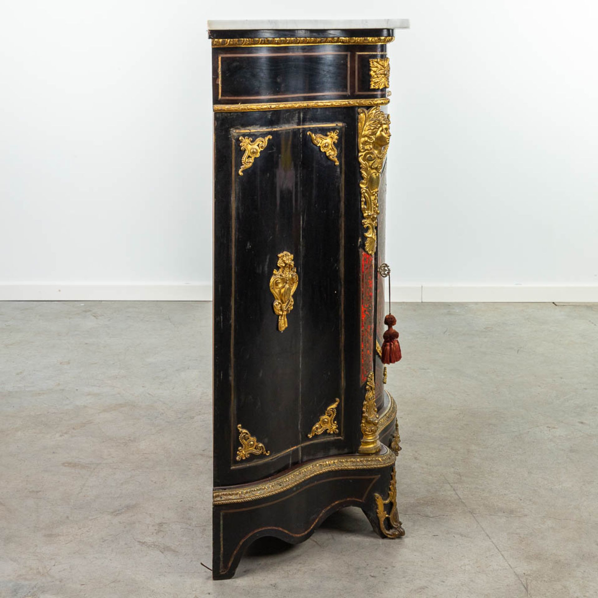 A cabinet with marble top made in Napoleon 3 style, mounted with bronze and finished with boulle tor - Image 2 of 18