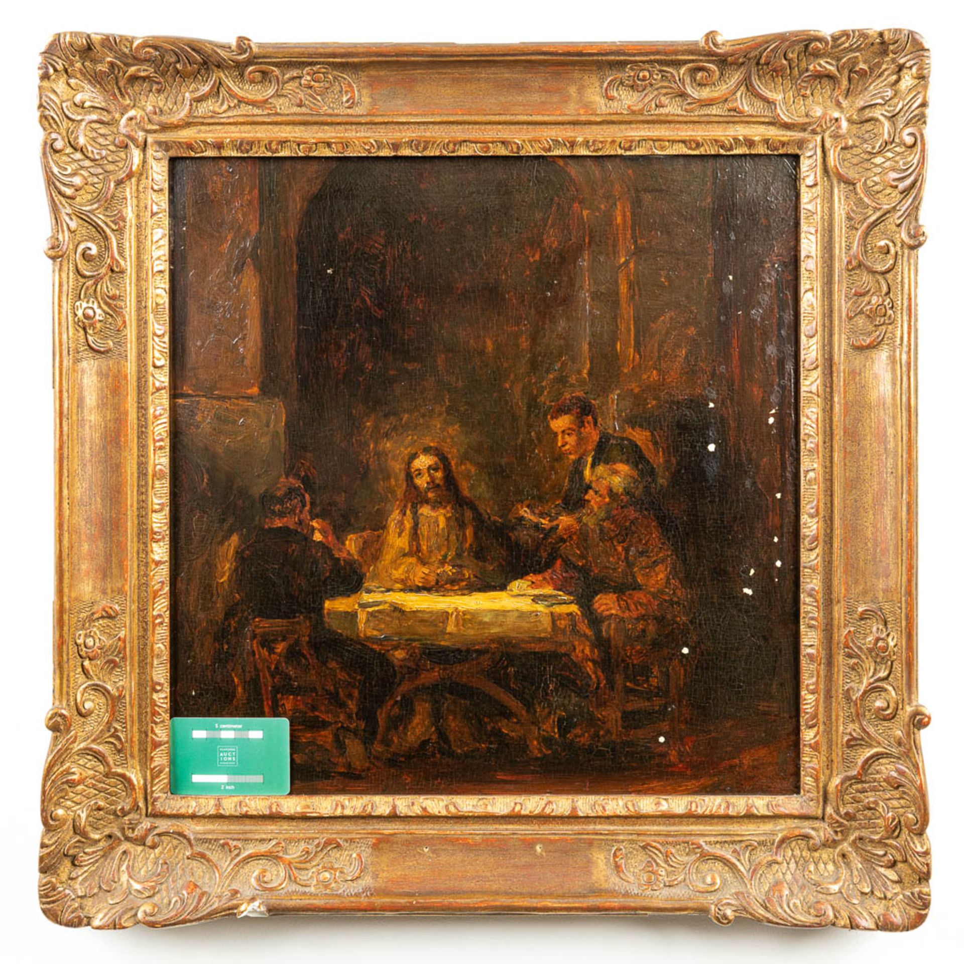 No signature found, 'The Supper at Emmaus' a painting, oil on panel. After Rembrandt Van Rijn - Image 3 of 6