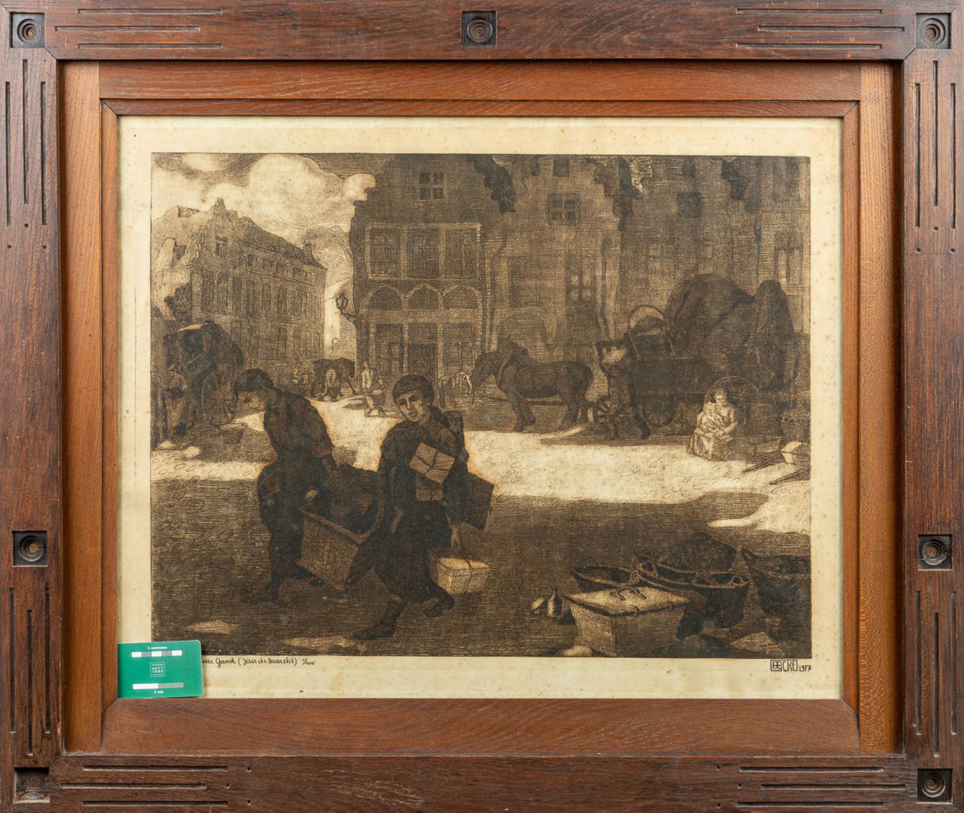 Francois PYCKE (1890-1960) 'Place de L'Ecluse à Gand, Jour de marché', an etching. (70 x 57 cm) - Image 8 of 8