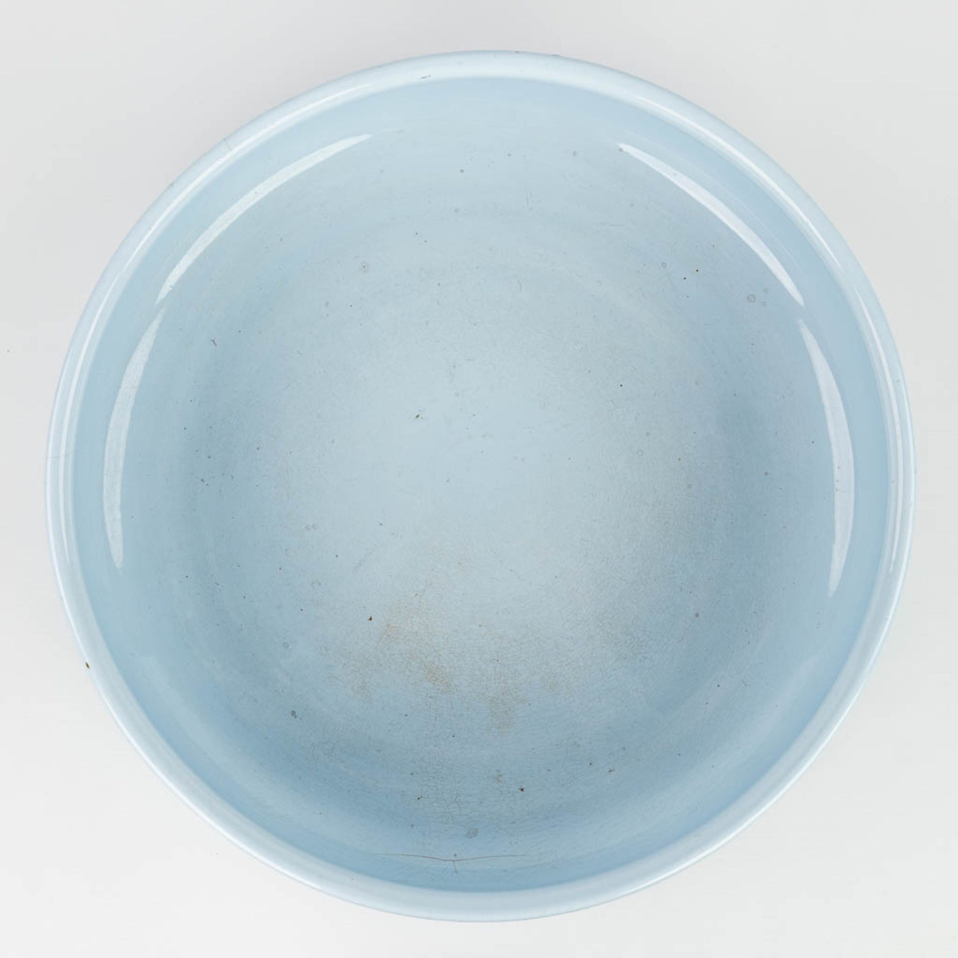 A jug and bowl made in art nouveau style with blue glaze and decorated with seagulls. Marked Sarregu - Image 4 of 20