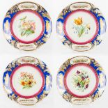 A collection of 4 plates made of porcelain and decorated with hand-painted flowers.