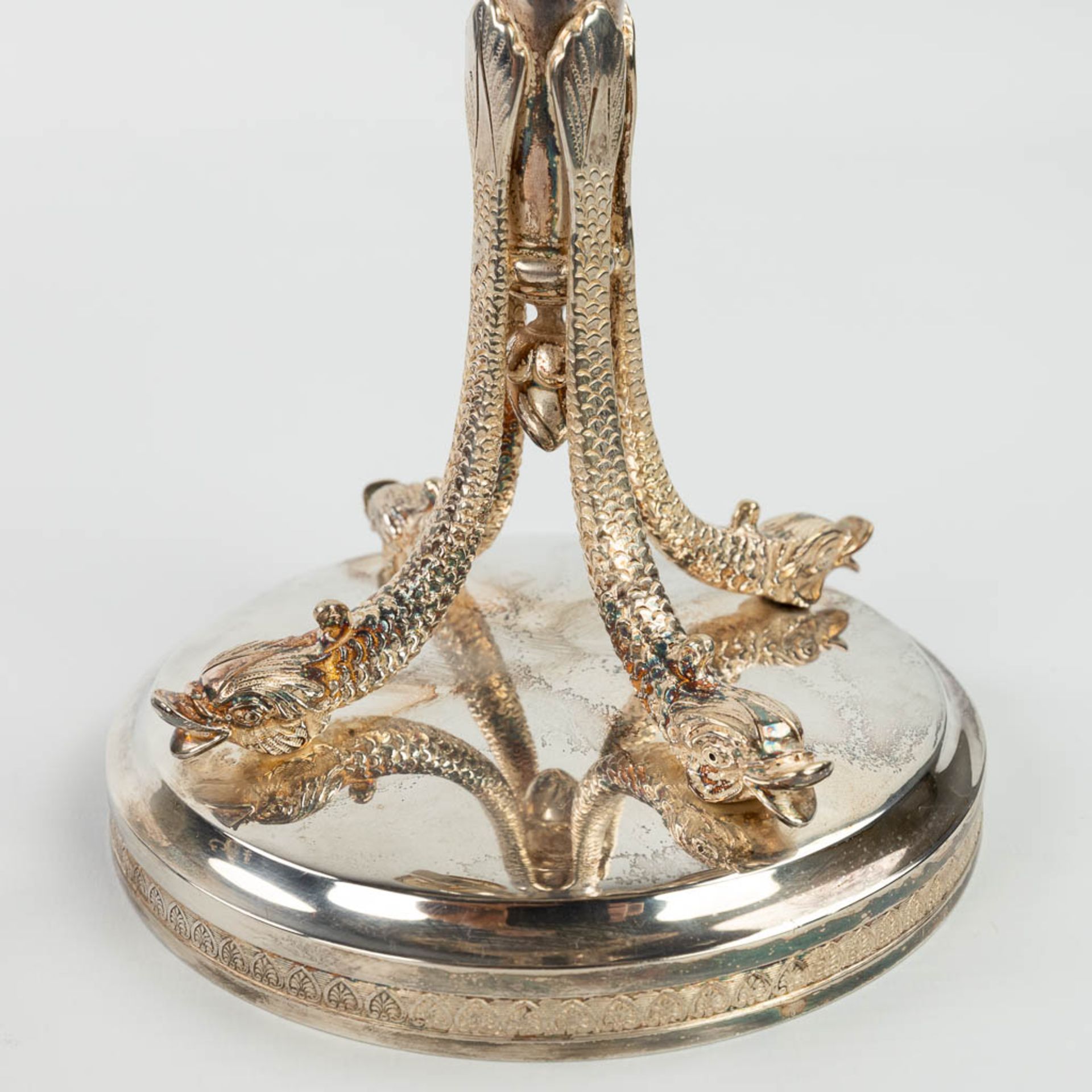 A pair of silver candelabra, decorated with mythological figurines. (H:41cm) - Image 7 of 13