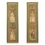 A pair of fragmens of a casuble with images of holy figurines. 17th century. (H:92cm)