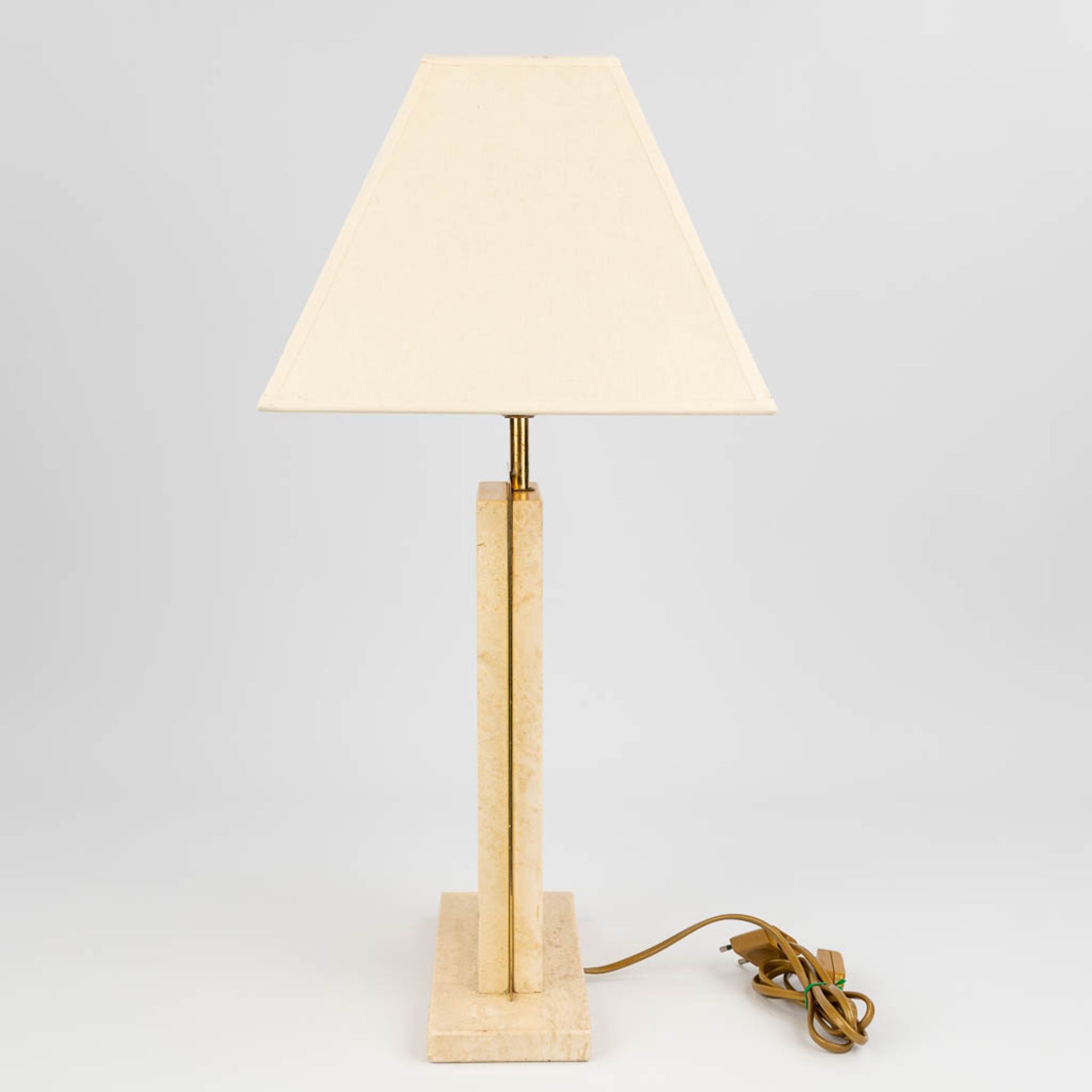 Camille BREESCHE (XX) a travertine table lamp with gold-plated metal parts. (10 x 26 x 44cm) - Bild 4 aus 11