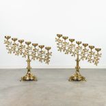 A pair of seven-armed candelabra made of bronze with cabuchonsÊin a gothic revival style (24 x 71 x