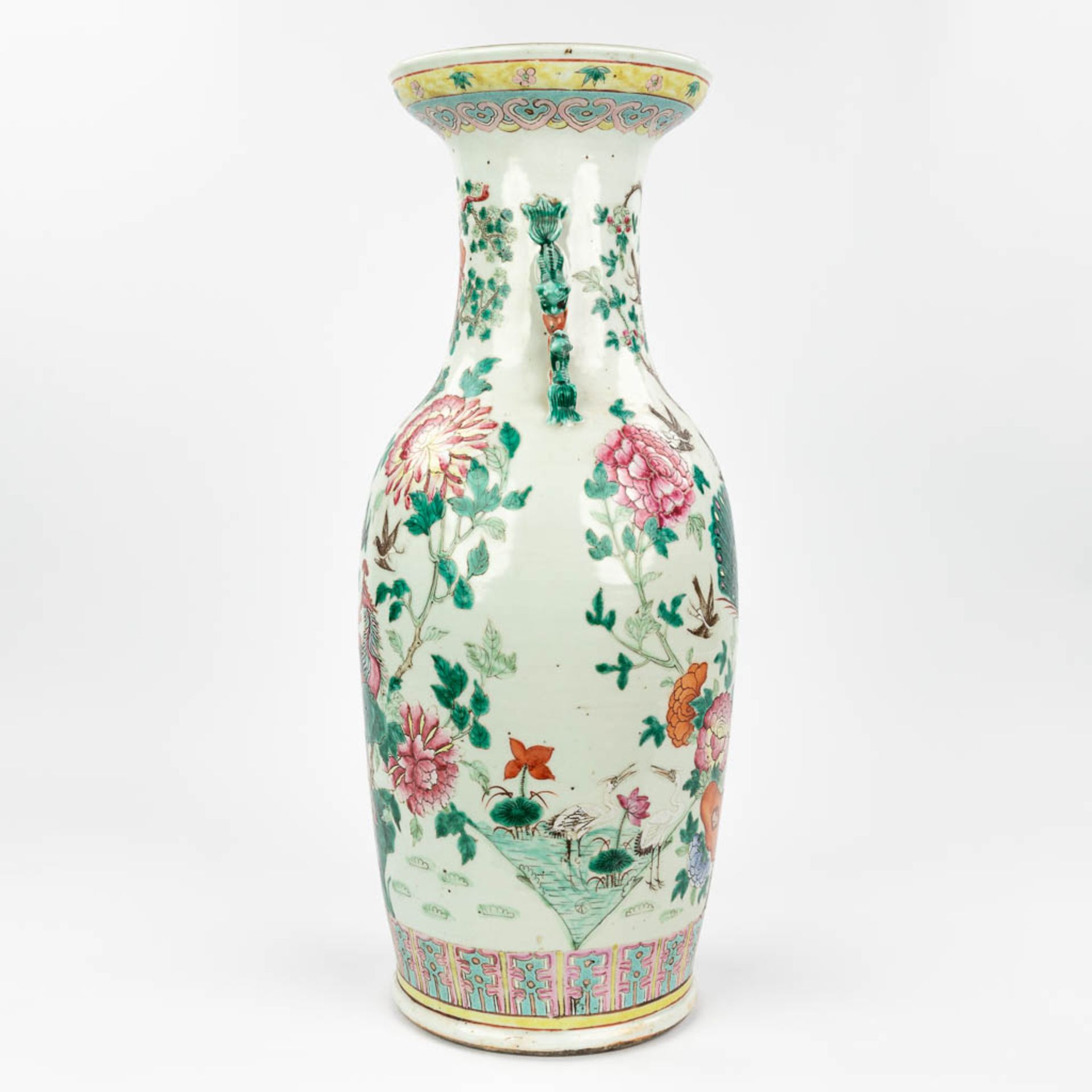 A Chinese vase made of porcelain, decorated with peacocks and birds. (61,5 x 24 cm) - Image 3 of 18
