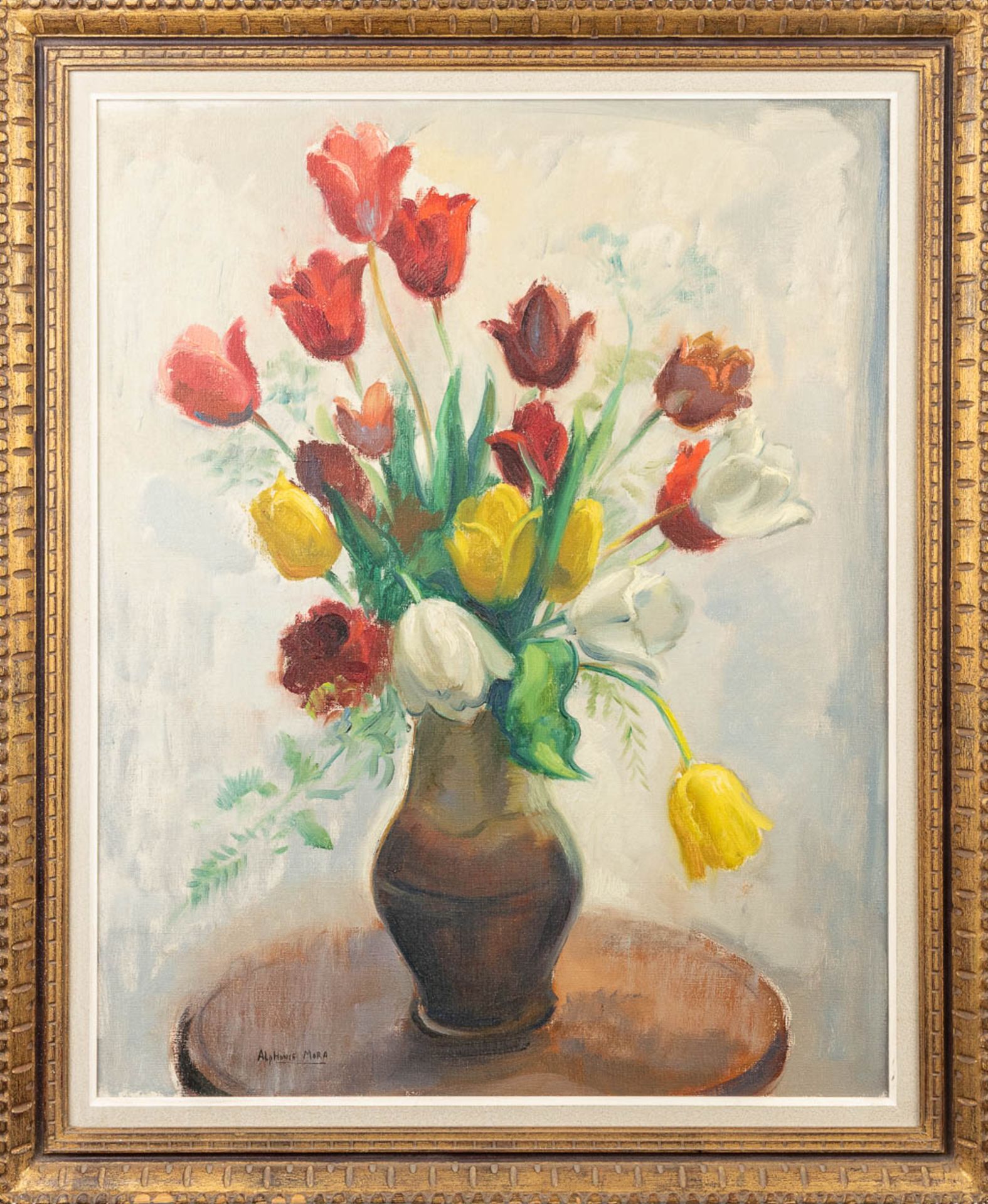 Alphonse MORA (1891-1977) 'Tulip Vase' oil on canavs. (60 x 75cm) - Image 6 of 6