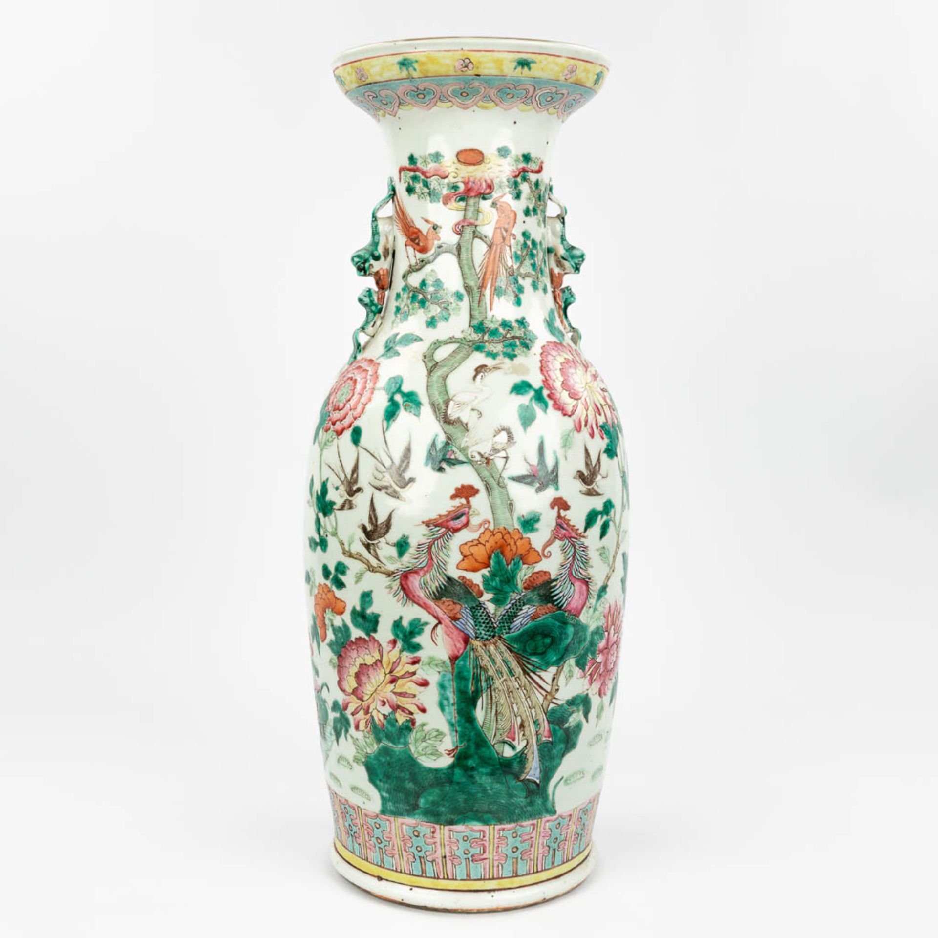 A Chinese vase made of porcelain, decorated with peacocks and birds. (61,5 x 24 cm) - Image 18 of 18