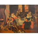 'The Guardroom Interior' an antique painting after Marten Van Cleve I, oil on panel. 18th C. (35 x 2