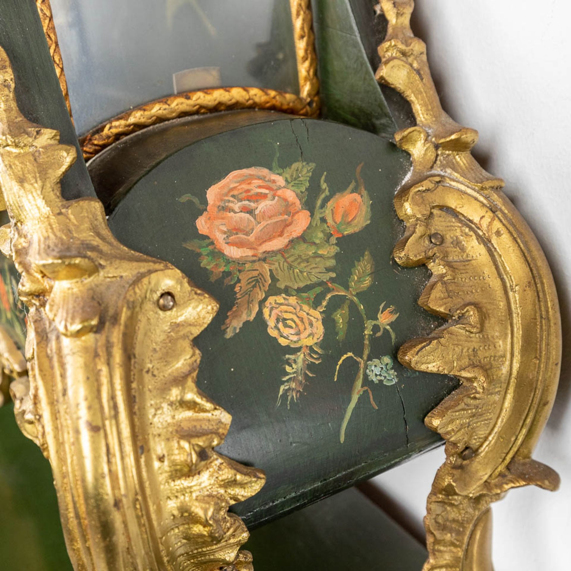 A Cartel clock with console with hand-painted flower decor. (52 x 115cm) - Image 3 of 16