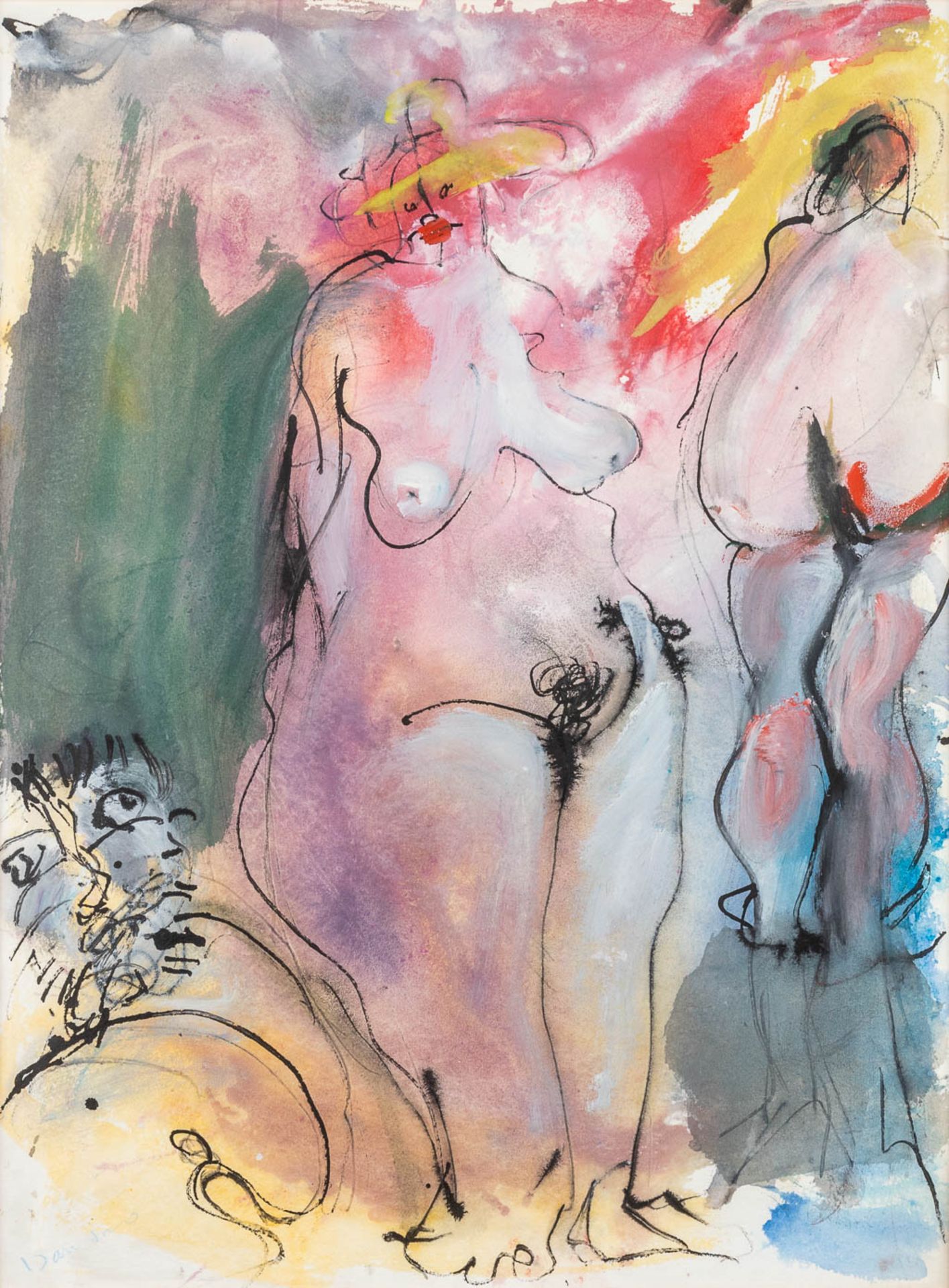 Bernard DAMIANO (1926-2000) 'Nudes' watercolour on paper. (56 x 76cm)