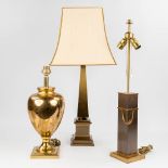 A collection of 3 mid-C. brass and metal table lamps. (14 x 14 x 80cm)