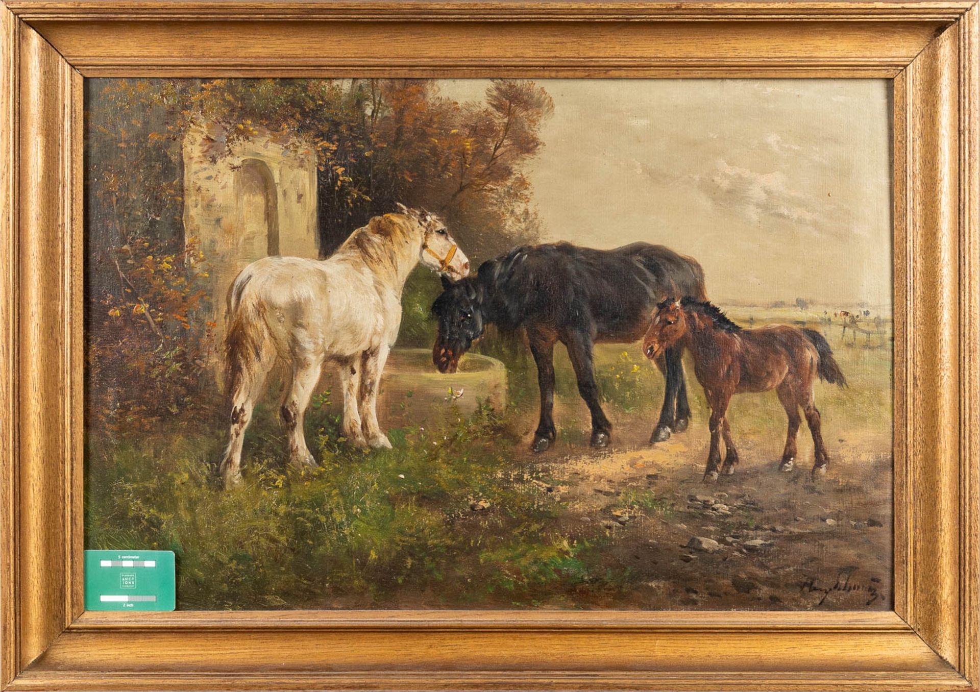 Henry SCHOUTEN (1857/64-1927) 'Horses and a foal' (75 x 50cm) - Image 5 of 8