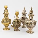 A collection of 4 silver-plated and brass incense burners, gothic revival (28cm)