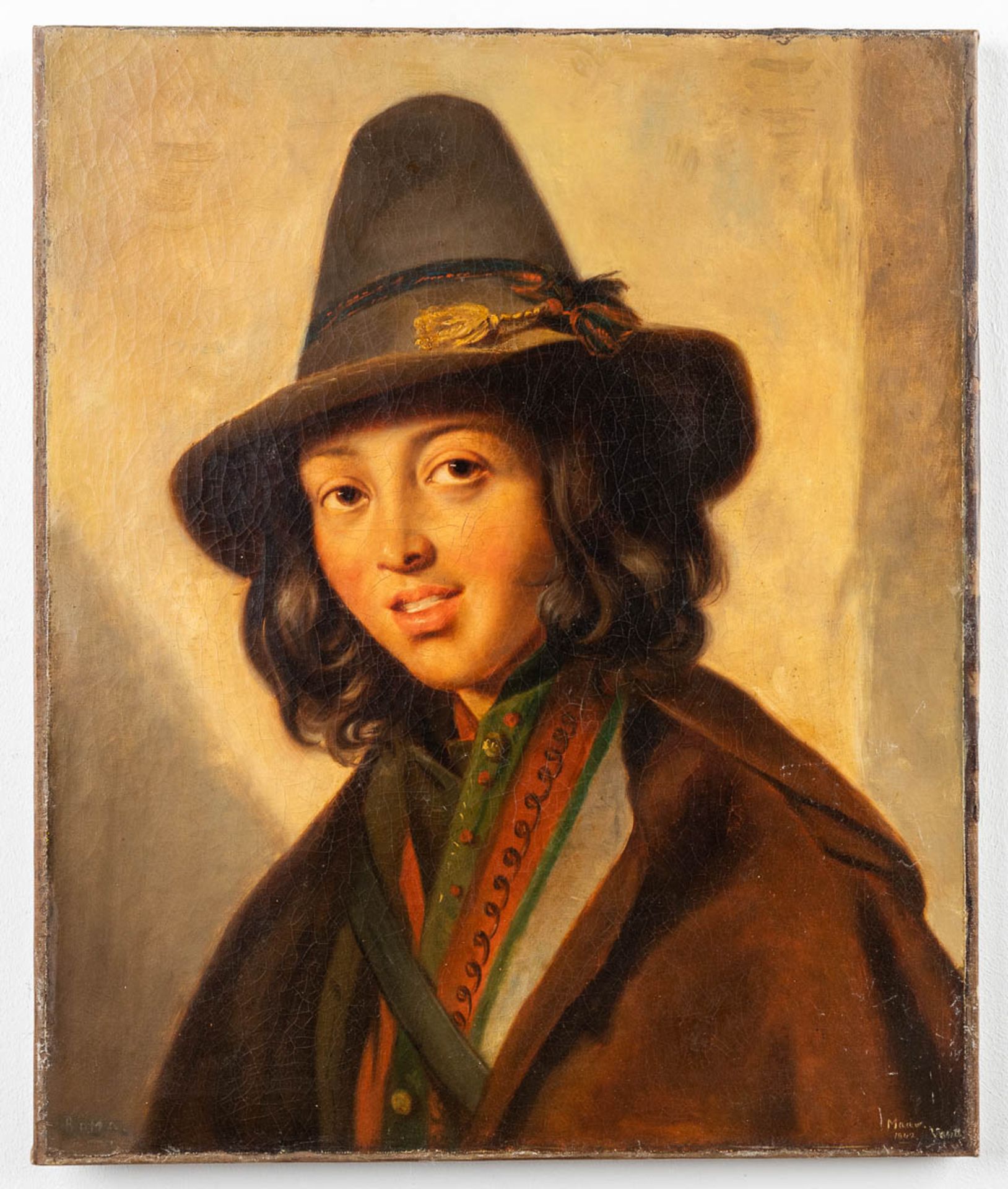 Portait of a young herder with a hat, marked Roma. Illegibly signed, oil on canvas. 1842. (50 x 60cm - Bild 3 aus 10