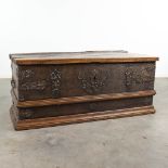 An antique chest mounted with wrought iron (57 x 120 x 52cm)