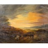 'Landscape at dusk', a painting, oil on canvas. No signature found (50 x 41cm)