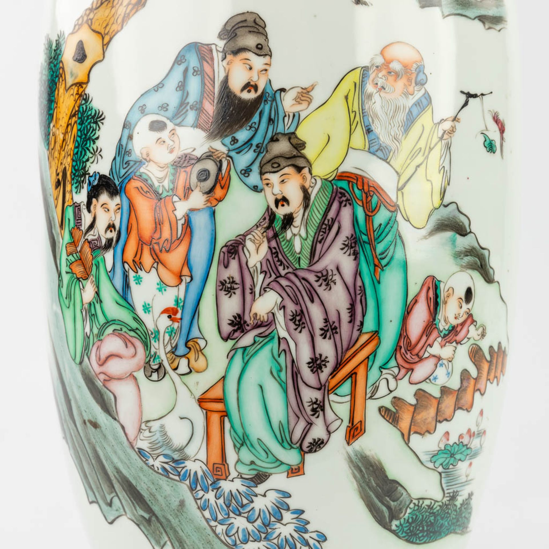 A Chinese vase made of porcelain and decorated with wise men in the garden. (59 x 23 cm) - Image 9 of 14