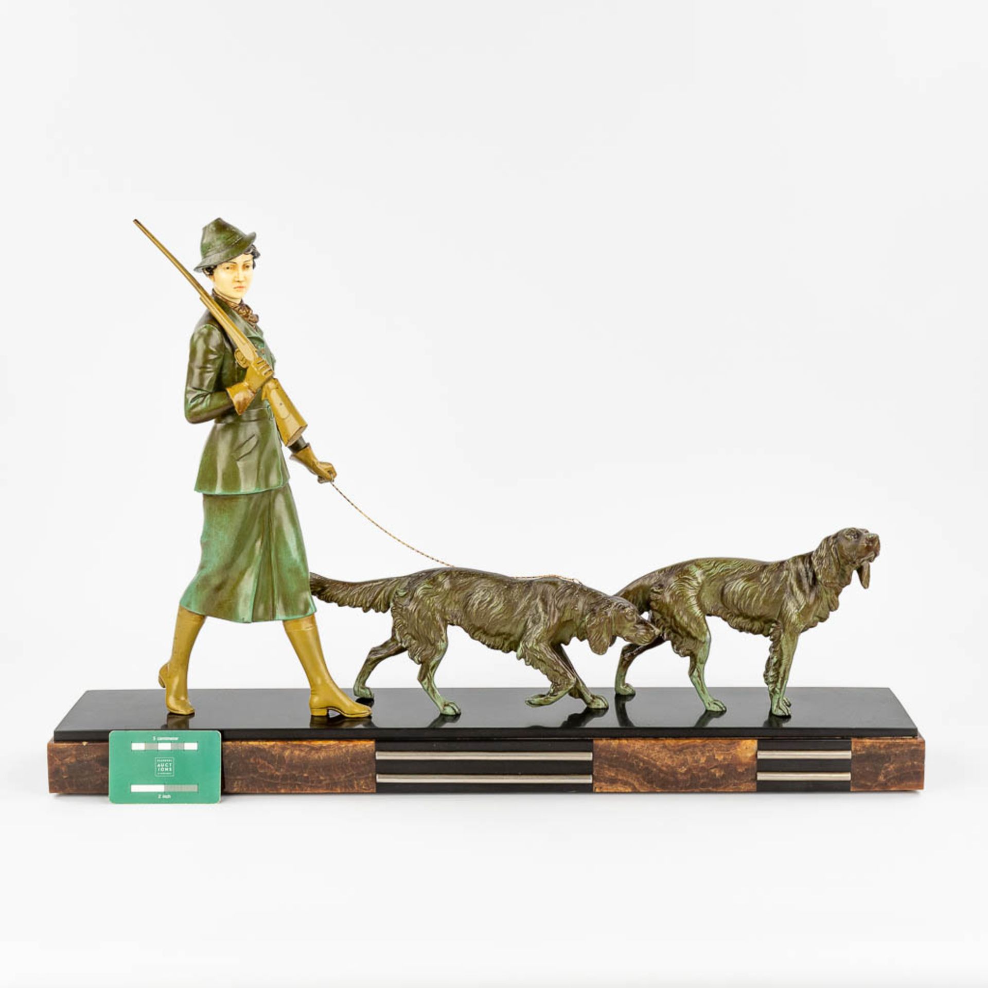 'Depart Pour La Chasse', a statue made in art deco style of marble and spelter. (12 x 67 x 45cm) - Image 10 of 13