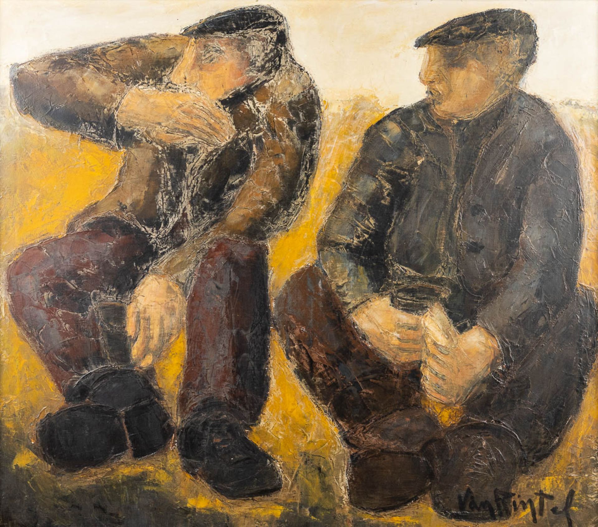 ThŽo VAN RINTEL (1936) 'Two Farmers' oil on canvas. (80 x 70cm)