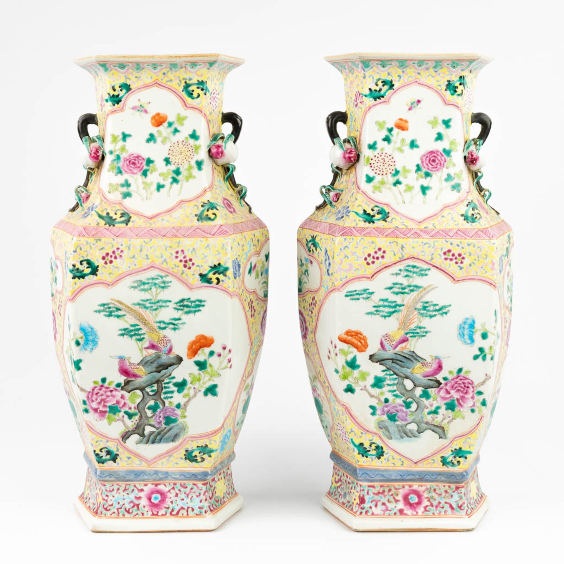 A pair of hexagonal Chinese vases made of porcelain (18 x 22 x 46 cm) - Image 15 of 17