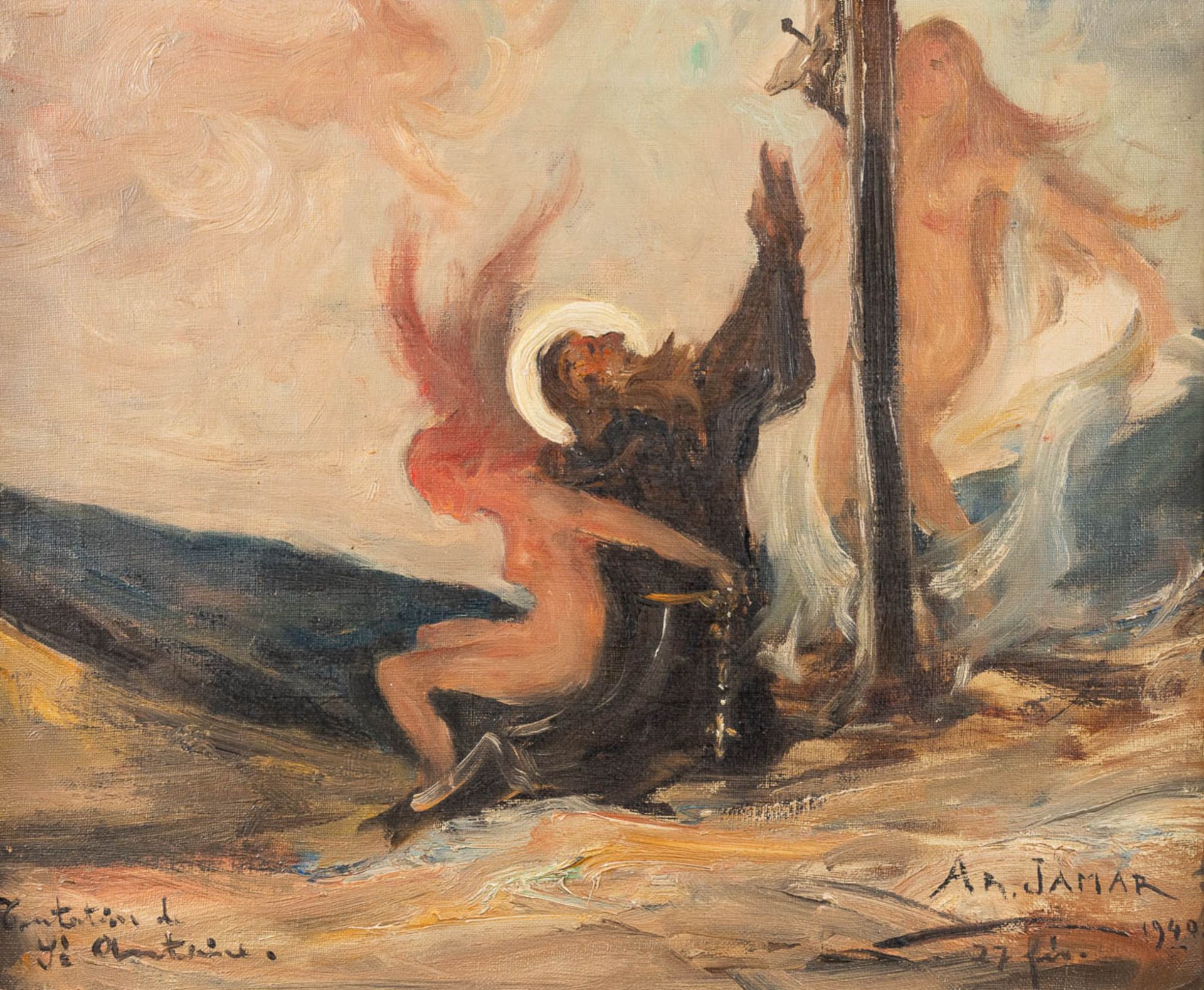 ArmandÊJAMAR (1870-1946) 'Tentation De Antoine' oil on canvas. 1949. (45 x 37cm)