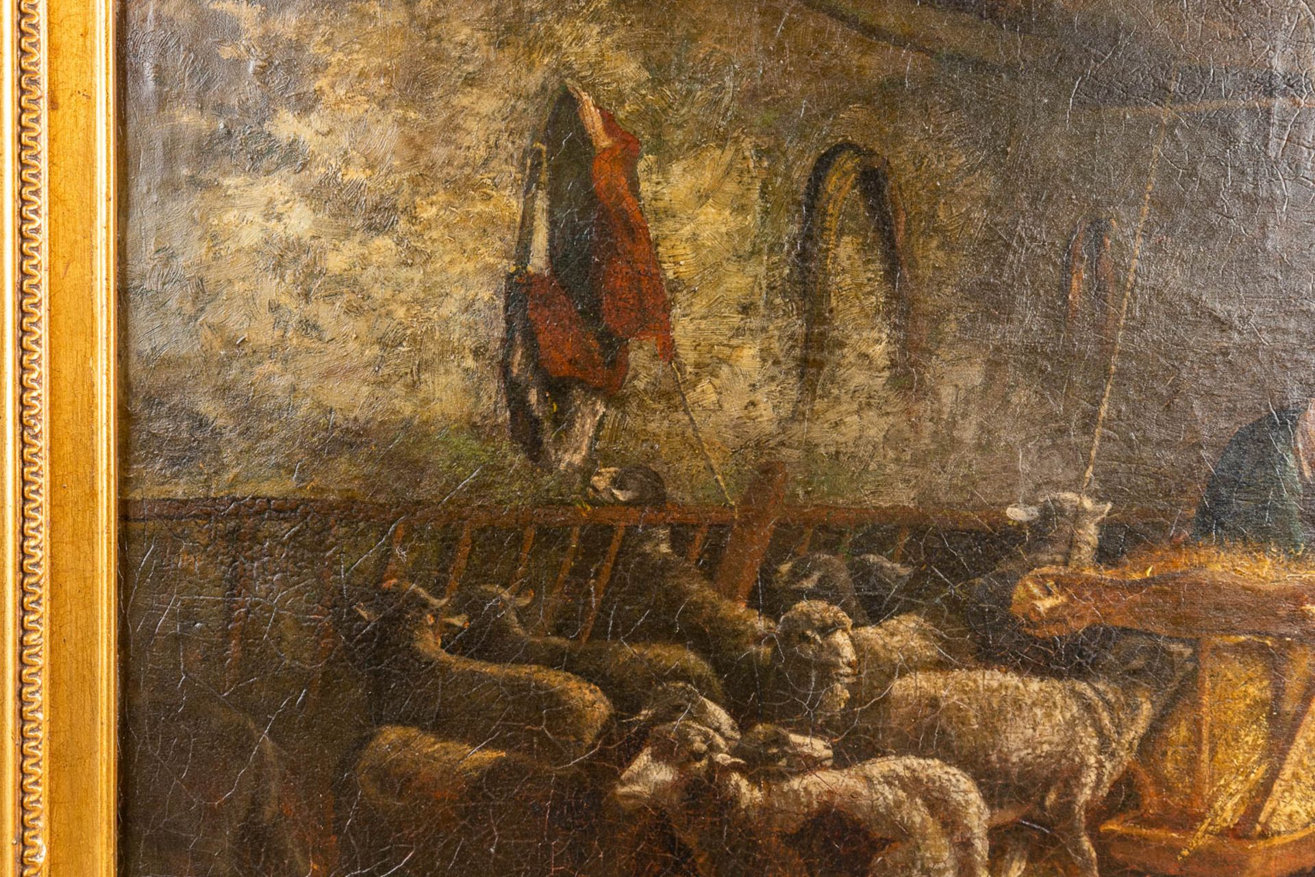 Cornelis VAN LEEMPUTTEN (1841-1902) 'Sheep in the barn' oil on canvas. (83 x 61cm) - Image 7 of 8