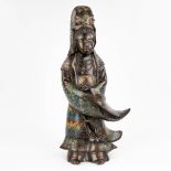 An antique Oriental Guan Yin champslevŽ enamel statue, 18th C. (13 x 27 x 61 cm)