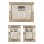 A set of 3 religious frames made of silver-plated metal. Circa 1900. (37 x 47cm)