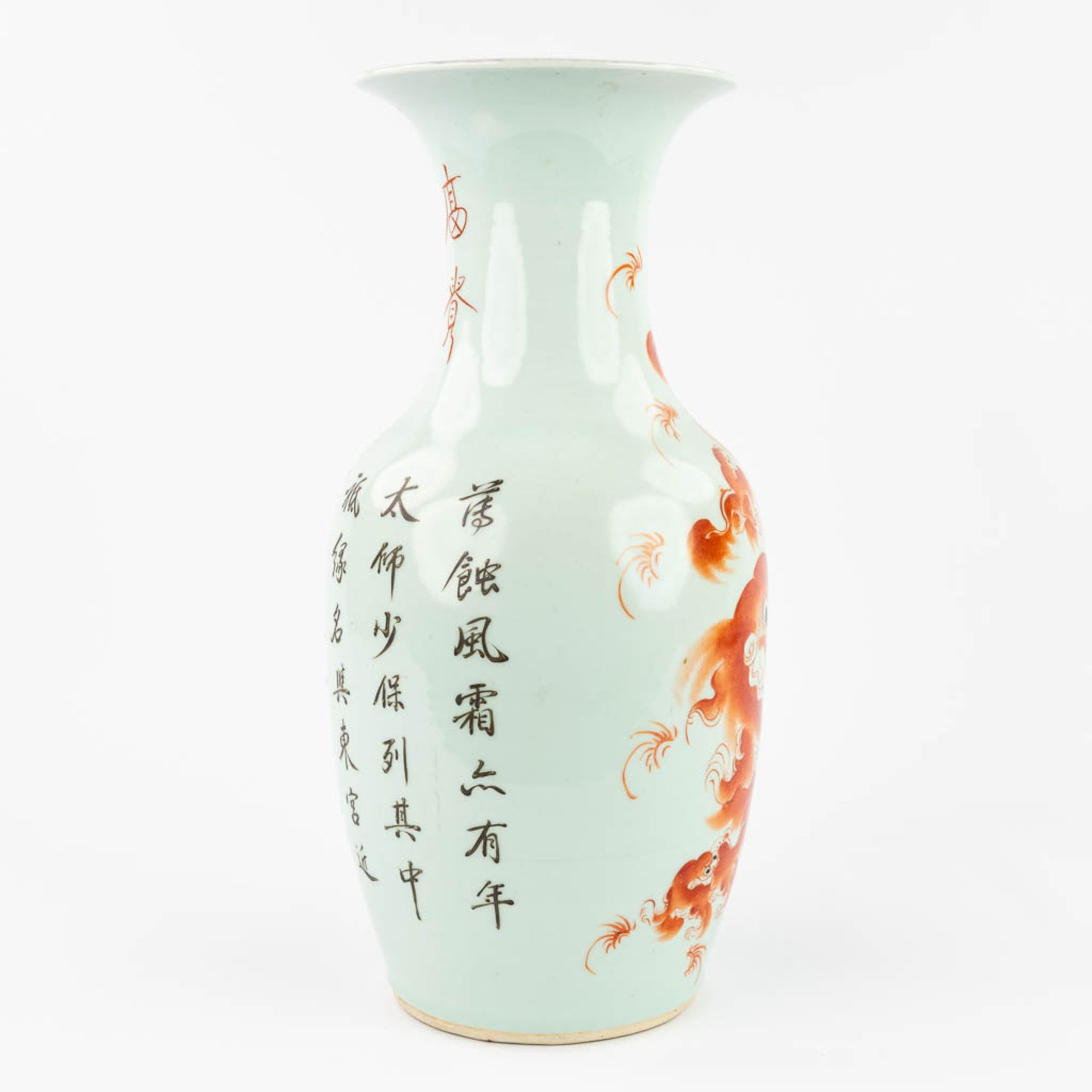 A Chinese vase made of porcelain and decorated with a red foo dog. (44,5 x 21 cm) - Image 5 of 16