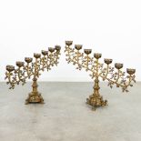 A pair of large candelabra made of brass, gothic revival. (64 x 61cm)