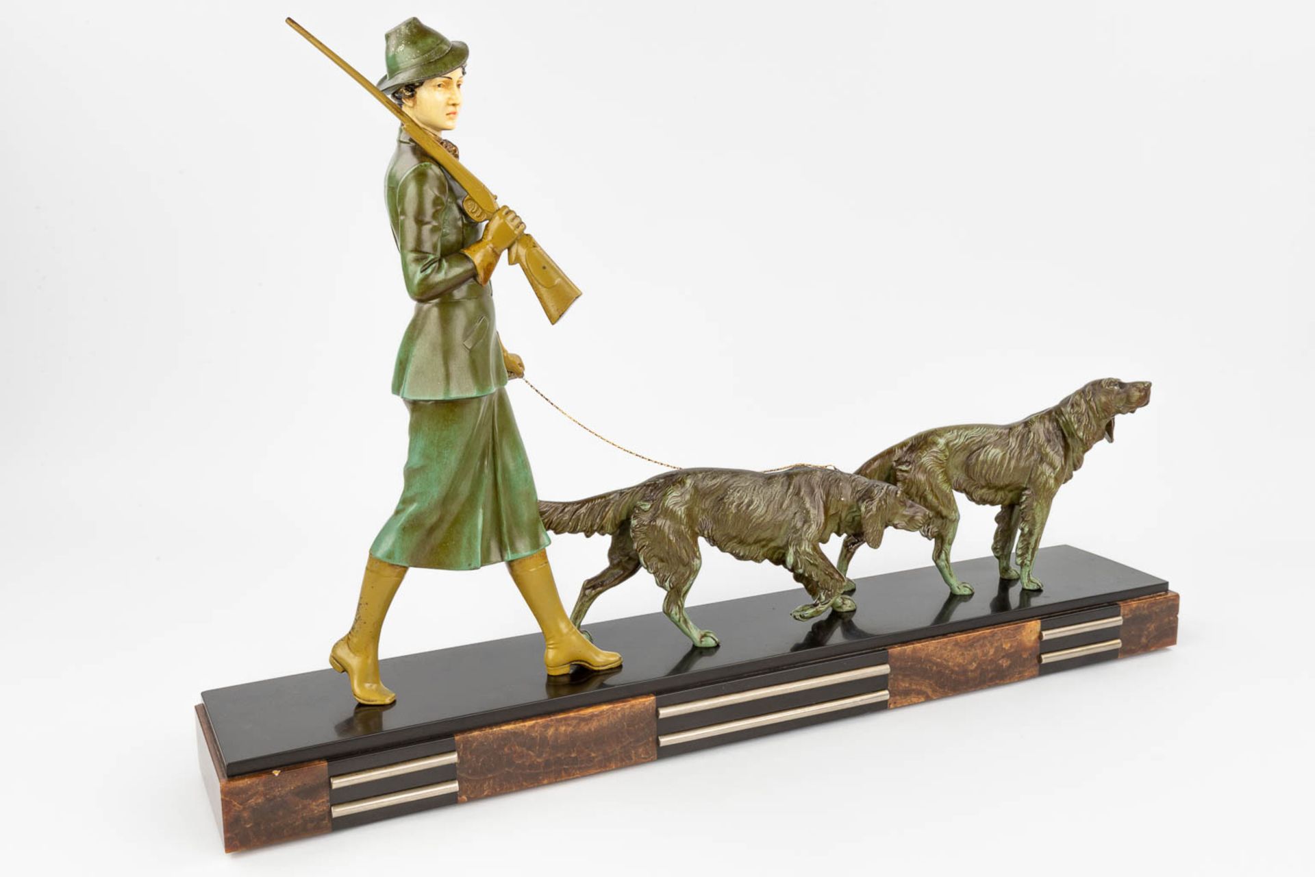 'Depart Pour La Chasse', a statue made in art deco style of marble and spelter. (12 x 67 x 45cm) - Image 7 of 13