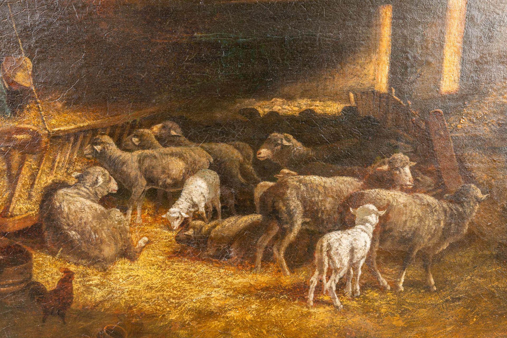 Cornelis VAN LEEMPUTTEN (1841-1902) 'Sheep in the barn' oil on canvas. (83 x 61cm) - Image 8 of 8