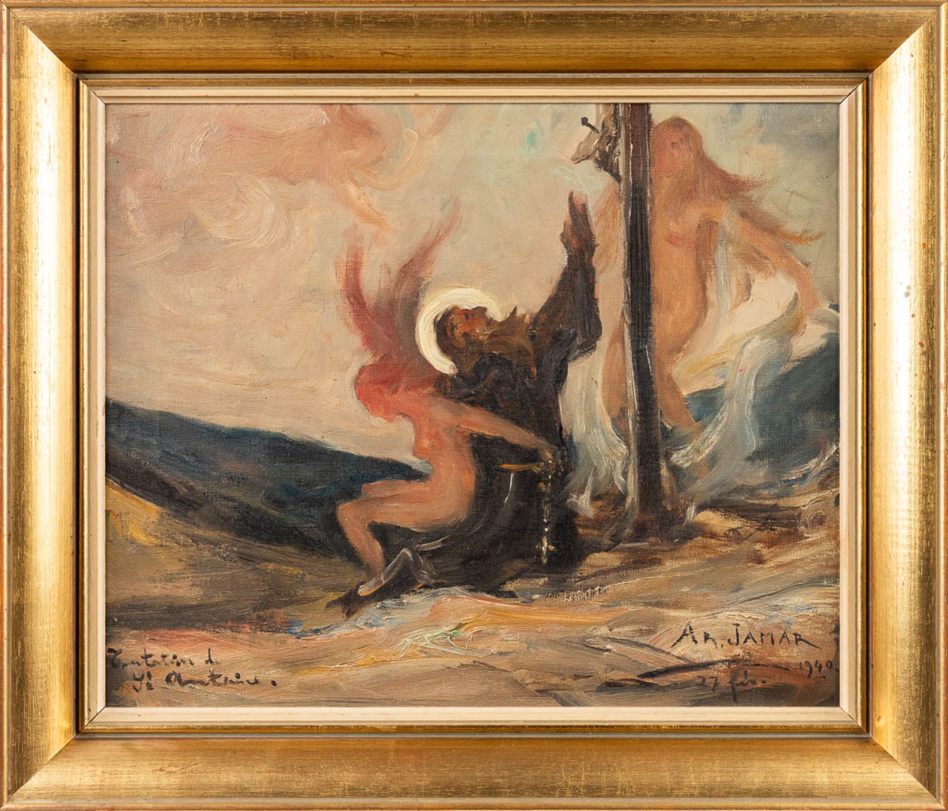 ArmandÊJAMAR (1870-1946) 'Tentation De Antoine' oil on canvas. 1949. (45 x 37cm) - Image 3 of 8