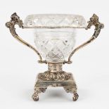 A mustard pot made of silver and glass, marked 2nd silver content and probably made in France. (8 x