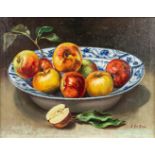 Armand DE BEUL (1874-1953) 'Apples in a bowl' oil on canvas. (40 x 30cm)