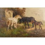 Henry SCHOUTEN (1857/64-1927) 'Horses and a foal' (75 x 50cm)