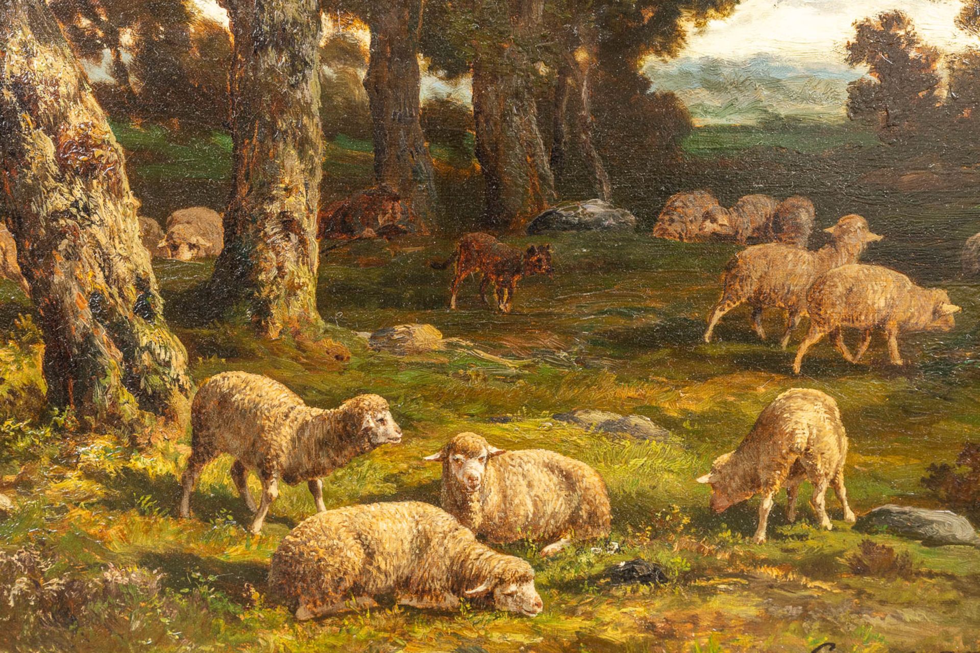 Charles Ferdinand CERAMANO (1829/31-1909) 'Sheep in the Barbizonbos' oil on canvas. (60 x 74cm) - Image 7 of 7