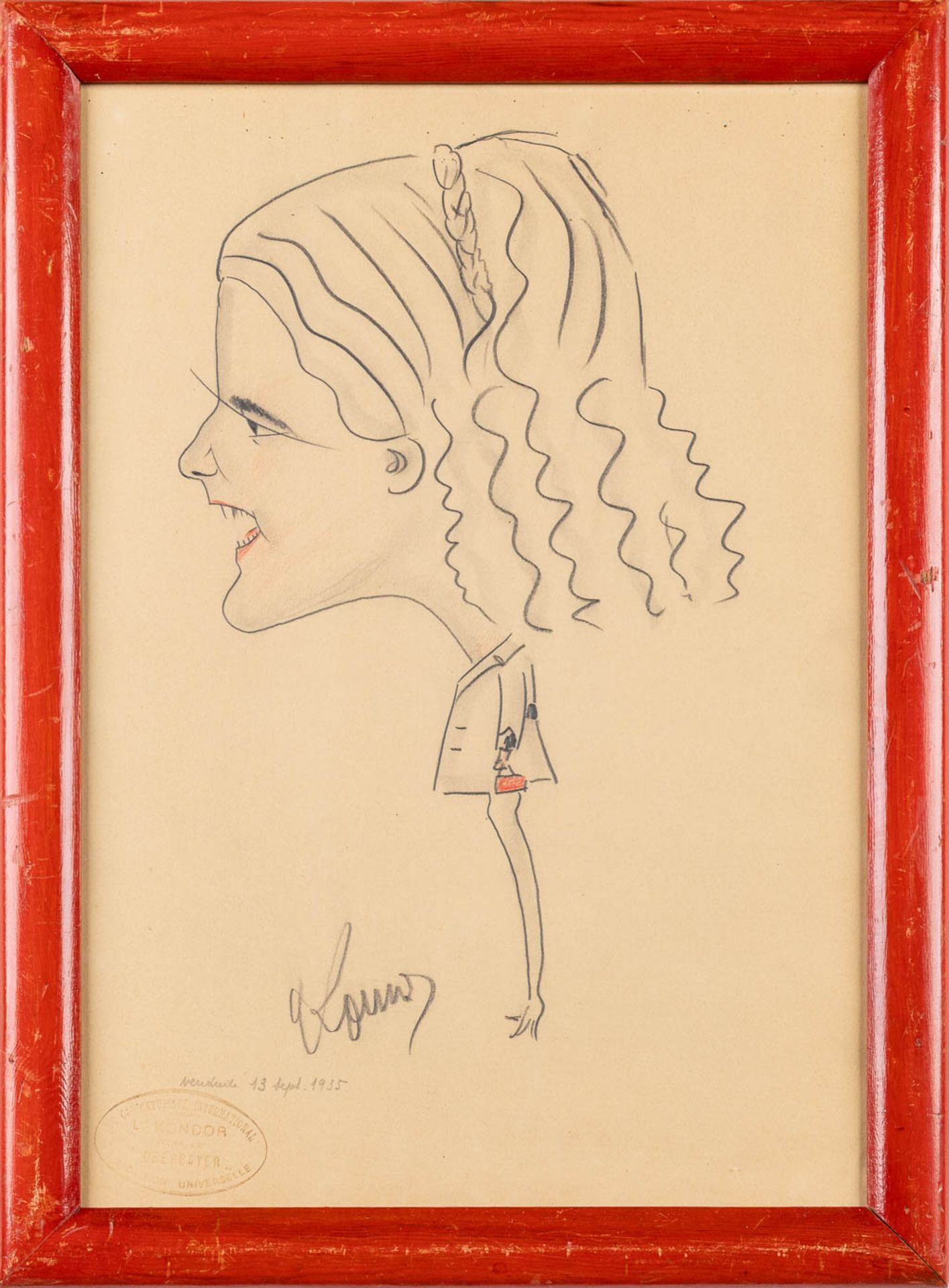 Kondor LADISLAV (1901-1963) 'Lady with the purse' a caricature. (32 x 45cm) - Image 2 of 6