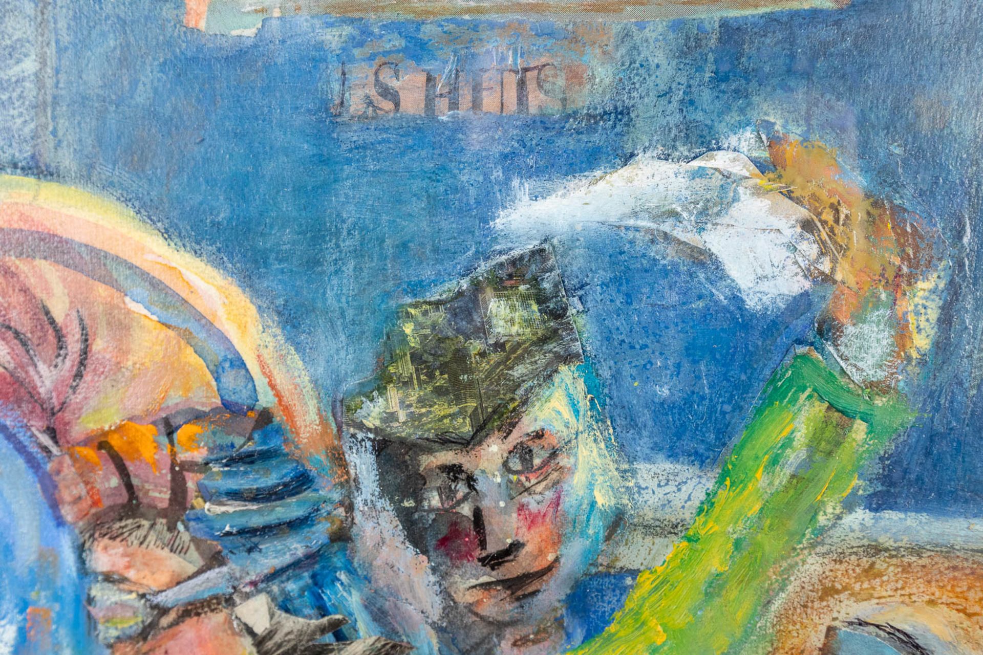 Bal MasquŽ, a painting, mixed media on paper. Signed Lampe. (51 x 67cm) - Image 7 of 9